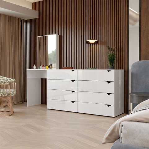 Cômoda Veneza 8 Gavetas com Espelho Branco - Panorama Móveis