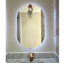 Ver imagem 1 de Espelho Brillare Orgânico Oval Grande com Led 80x50cm Lapidado À Pilha ou Fonte Branco Frio Pilha