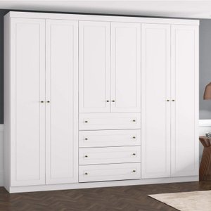 Guarda-Roupa Casal 6 Portas 4 Gavetas Americano Branco Henn