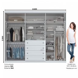 Guarda-Roupa Casal 6 Portas 4 Gavetas Americano Branco Henn - 4