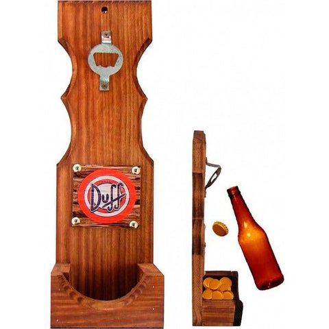 Abridor de Garrafa em Madeira Rústica - Cerveja Duff
