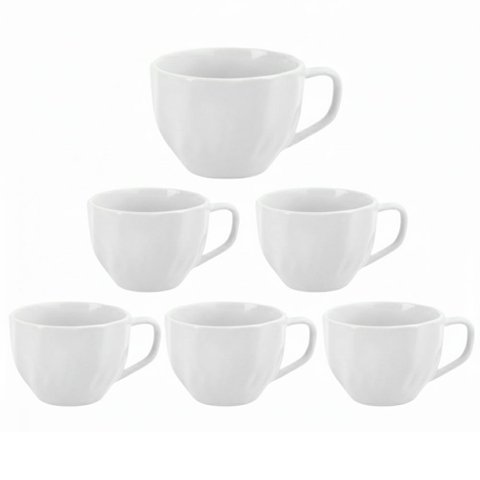 Conjunto 6 Xicaras de Porcelana Prisma Café Chá 200ml - Kit 06 Leite Colorida Caneca - Panami:branco