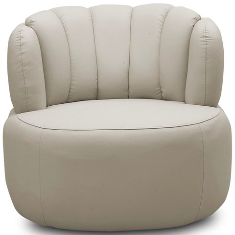 Poltrona Giratória Orgânica para Sala Living Oceane L06 Couro Cinza Claro - Lyam Decor