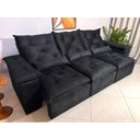 Ver imagem 1 de Sofá Retrátil e Reclinável 2,70m em Tecido Veludão C/pillow Nos Braços Athenas:preto/270cm