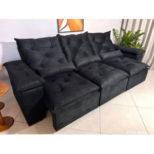 Sofá Retrátil e Reclinável 2,70m em Tecido Veludão C/pillow Nos Braços Athenas:preto/270cm