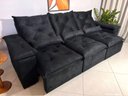 Ver imagem 1 de Sofá Retrátil e Reclinável 2,70m em Tecido Veludão C/pillow Nos Braços Athenas:preto/270cm