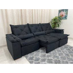 Sofá Retrátil e Reclinável 2,70m em Tecido Veludão C/pillow Nos Braços Athenas:preto/270cm - 2