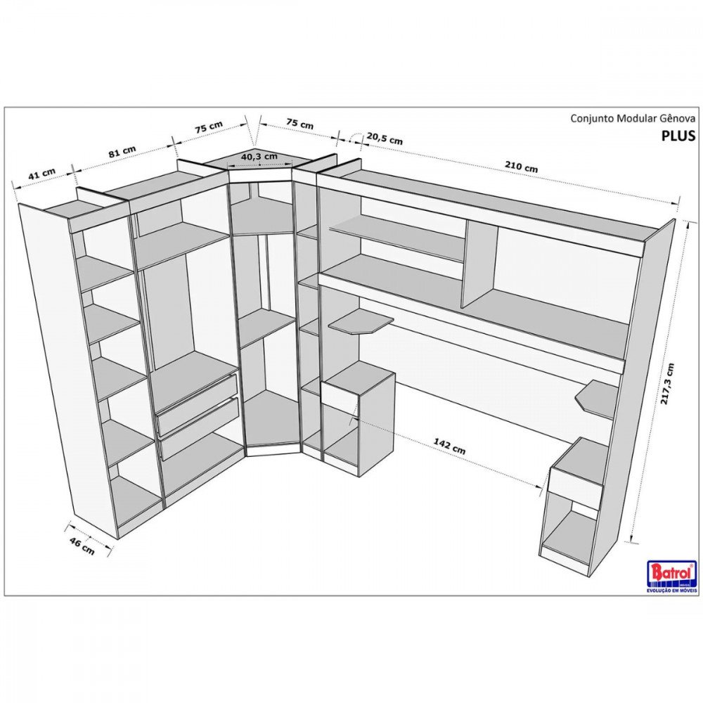 Guarda Roupa de Canto Modulado Casal Genova Freijo Off White Batrol - 4