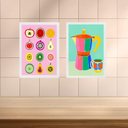 Ver imagem 1 de Kit 2 Quadros Coloridos para Cozinha - Café e Frutas 33x24cm - com Vidro:moldura Branca