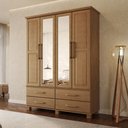 Ver imagem 3 de Guarda Roupa Solteiro com Espelho 4 Portas 4 Gavetas Madeira Maciça Zahav F06 Freijó - Lyam Decor