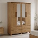Ver imagem 1 de Guarda Roupa Solteiro com Espelho 4 Portas 4 Gavetas Madeira Maciça Zahav F06 Freijó - Lyam Decor