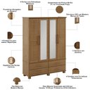 Ver imagem 5 de Guarda Roupa Solteiro com Espelho 4 Portas 4 Gavetas Madeira Maciça Zahav F06 Freijó - Lyam Decor