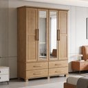 Ver imagem 4 de Guarda Roupa Solteiro com Espelho 4 Portas 4 Gavetas Madeira Maciça Zahav F06 Freijó - Lyam Decor