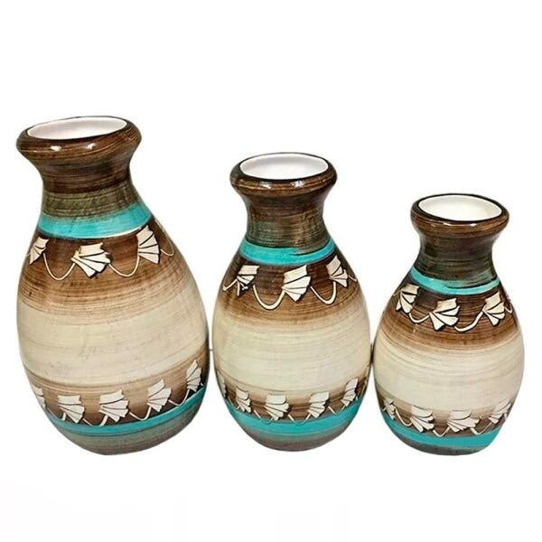 Trio de Vasos Egípcios Decorativos - Bege Mesclado