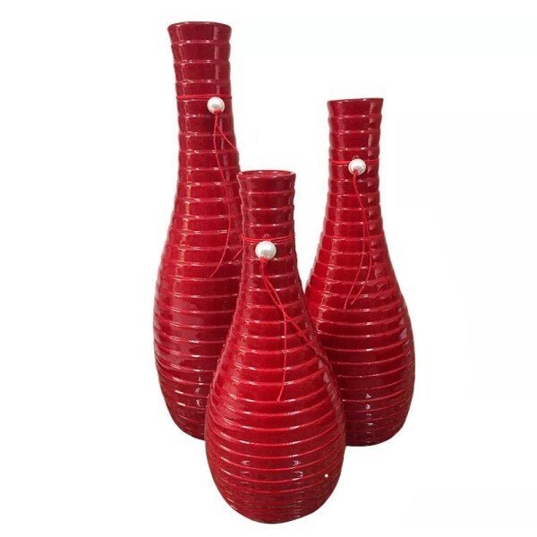 Trio de Vasos Grandes em Cerâmica Decor- Vermelho - 1