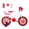 Bicicleta Infantil Feminina Aro 16 Nylon + Kit Passeio e Cadeirinha - Branca e Vermelha - 1