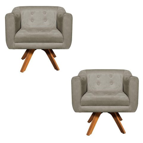 Kit 02 Poltronas Giratória Julia Suede Base Madeira Mm30