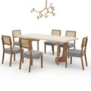 Ver imagem 2 de Mesa de Jantar Liz 160x80cm Vidro 40mm Cinamomo Off White com Kit 6 Cadeiras Linho Prata - Valdemóve