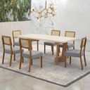 Ver imagem 1 de Mesa de Jantar Liz 160x80cm Vidro 40mm Cinamomo Off White com Kit 6 Cadeiras Linho Prata - Valdemóve