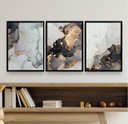 Ver imagem 1 de Kit 3 Quadros Abstratos Sala Aquarela mármore 45x34cm - com Vidro:madeira Preta