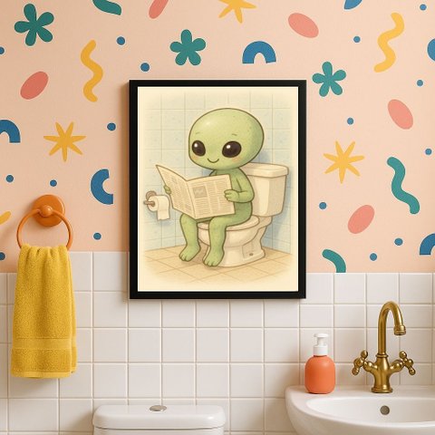 Quadro Divertido para Banheiro Extraterrestre Baby 45x34cm:moldura Preta