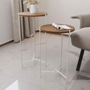 Ver imagem 1 de Mesa Lateral Redonda Áquila Branca e Tampo Imbuia Marrom