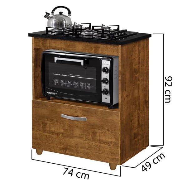 Balcão Cooktop 5 Bocas 1 Porta Salvia Rovere - kaiki Móveis - 2