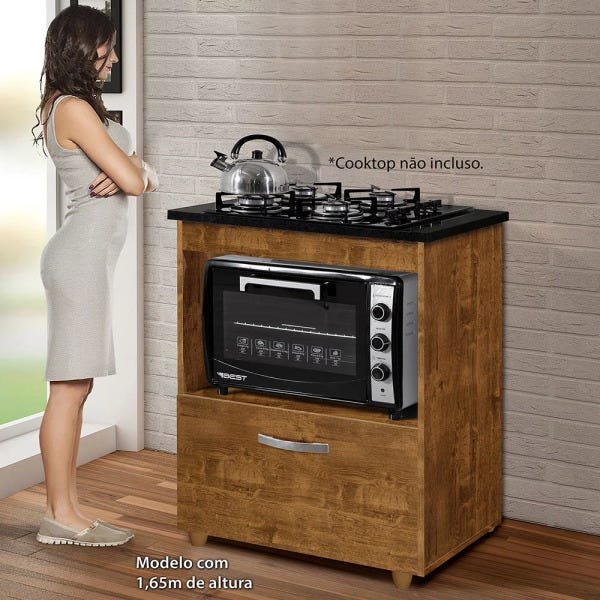 Balcão Cooktop 5 Bocas 1 Porta Salvia Rovere - kaiki Móveis - 4