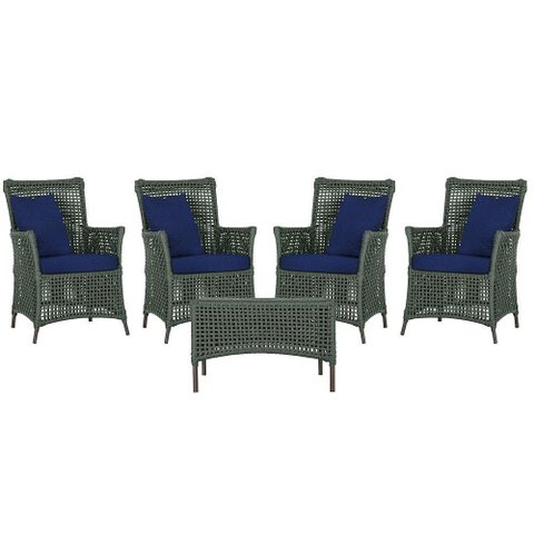 4 Poltronas e 1 Mesa Igapó Alumínio Marrom Corda Náutica E10 Verde