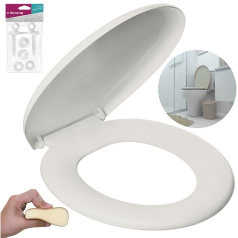 Assento Tampa Vaso Sanitário Oval Almofadado + Jogo de Parafusos de Fixação para Assento Sanitário