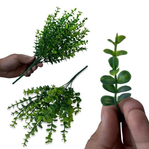 Kit 12 Galhos Planta Artificial Haste de Eucalipto Cor:verde