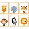 Quadro Infantil Safari 6 Un A4 Vidro e Pendurador - 1