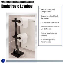 Porta Papel Higiênico Piso Chão Duplo Estilo Moderno Lavabos Banheiros Anti Ferrugem Base Silicone - 5