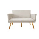 Ver imagem 2 de Namoradeira Nina Decorativa Suede Bege 2 Lugares Pés Madeira Mz Decor