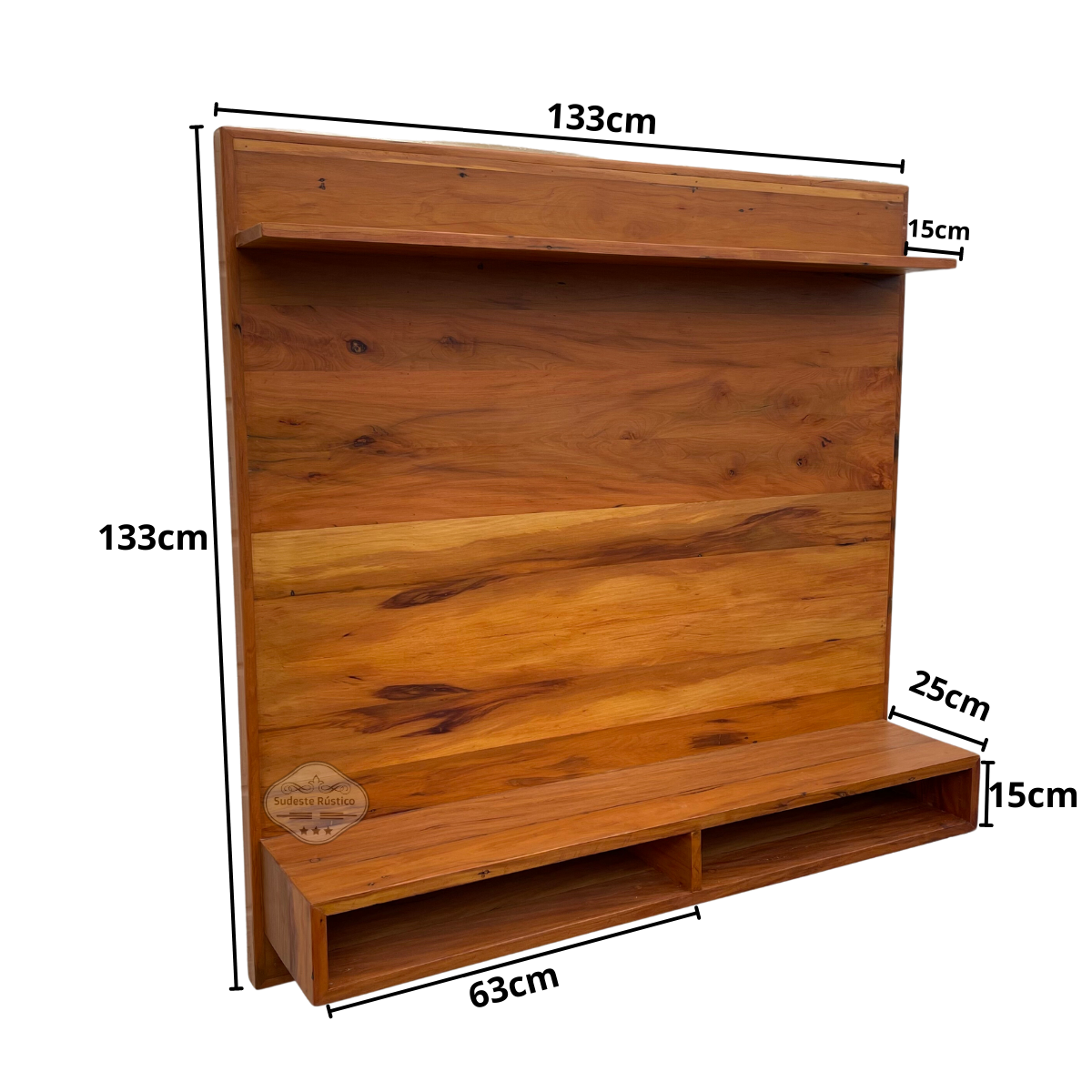 Painel em Madeira de Demolição 133 X 133 com Prateleira e Nicho Peroba Rosa Sudeste Rústico - 5