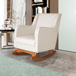 Poltrona Amamentação Aquila Balanço com Puff Suede Bege Ideal Moveis - 2