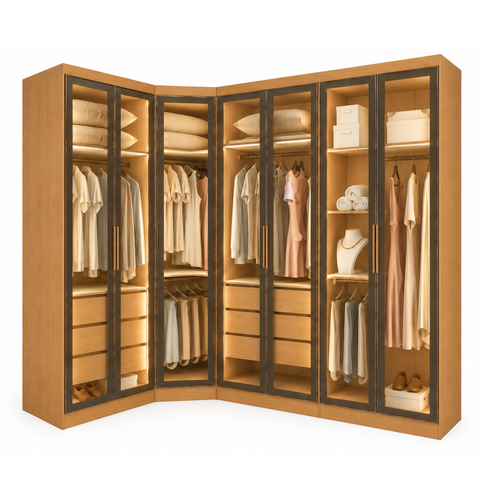 Guarda-Roupa Modulado Reflecta com LED Canto Oblíquo 7 Portas 6 Gavetas 100% MDF Cairo