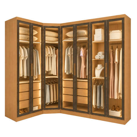 Guarda-Roupa Modulado Reflecta com LED Canto Oblíquo 7 Portas 6 Gavetas 100% MDF Cairo