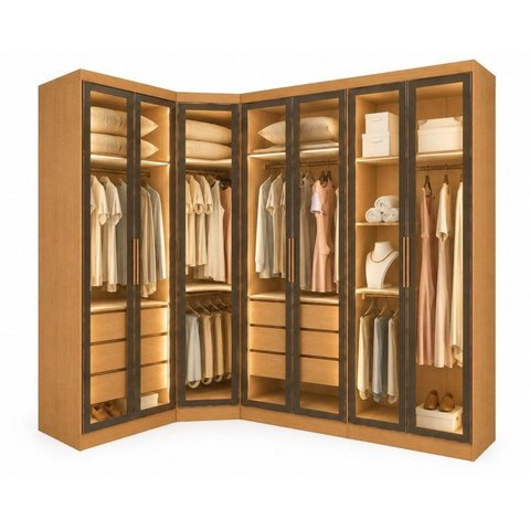 Guarda-Roupa Modulado Reflecta com LED Canto Oblíquo 7 Portas 6 Gavetas 100% MDF Cairo