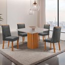 Ver imagem 1 de Mesa de Jantar Eloise 4 Lugares Quadrada MDF Vidro 90cm Grafite Moderna