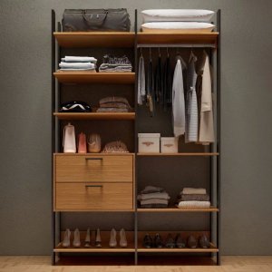Guarda Roupa Closet Gavetas e Cabideiro Dalla Costa 100% Mdf -freijó/preto Fosco