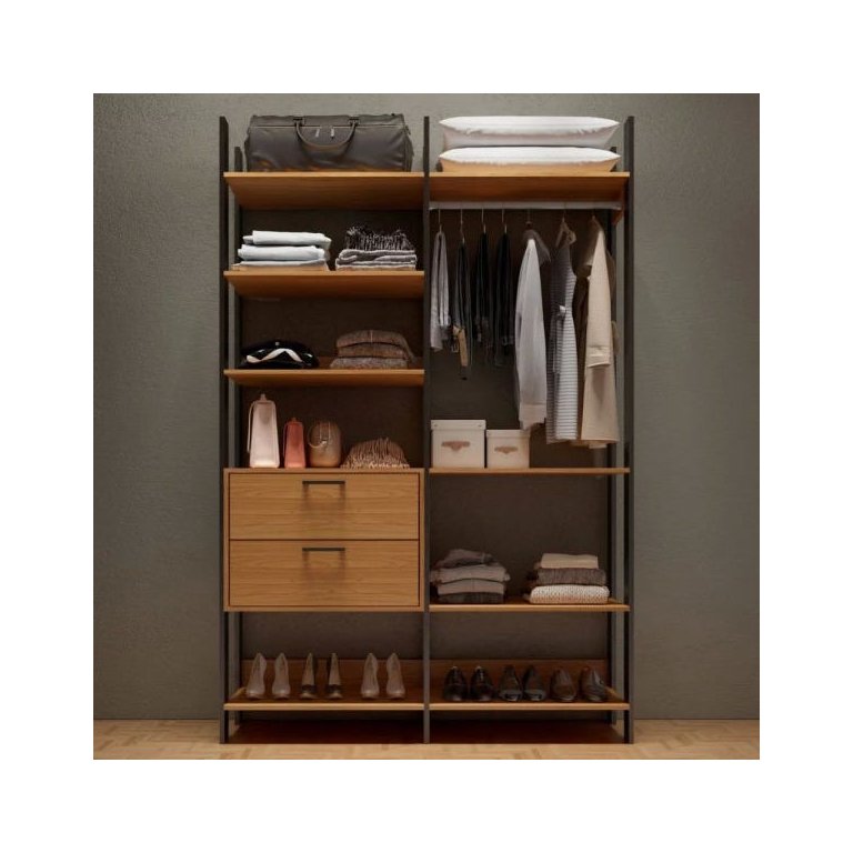 Guarda Roupa Closet Gavetas e Cabideiro Dalla Costa 100% Mdf -freijó/preto Fosco