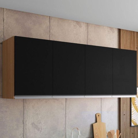 Armário Aéreo Calion 160cm 4 Portas MDP Porta de Bater Amêndoa Preto