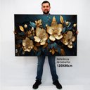 Ver imagem 2 de Quadro Decorativo Caixa Floral Luxo Flores Douradas Tacolado Moldura Caixa Alta 4,5cm Madeira com Vi