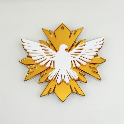 10 Chaveiros Divino Espírito Santo 7x7cm Acrílico Espelhado