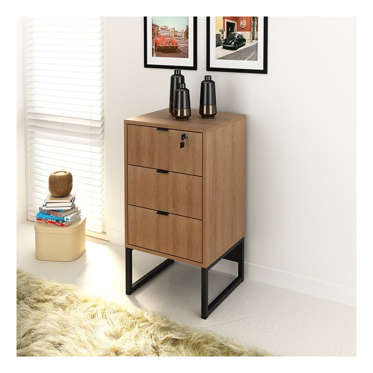 Mesa para Escritório Estilo Industrial em L 1,36m 1 Gaveta Me4157 Tecno Mobili - Amêndoa/preto