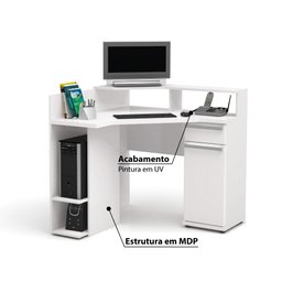 Mesa para Computador de Canto 1 Gaveta 1 Porta S975 Kappesberg - Branco - 2