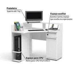 Mesa para Computador de Canto 1 Gaveta 1 Porta S975 Kappesberg - Branco - 3