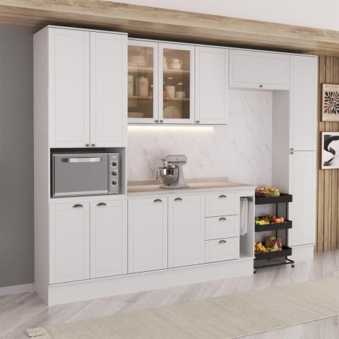Cozinha Completa com Balcão Milla Stellar 12 Portas 3 Gavetas MDF Branco Móveis Carraro