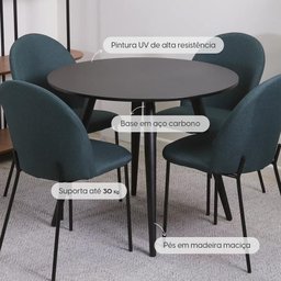 Mesa de Jantar Redonda para 4 Lugares Ollie 90 Cm - Preto - 2